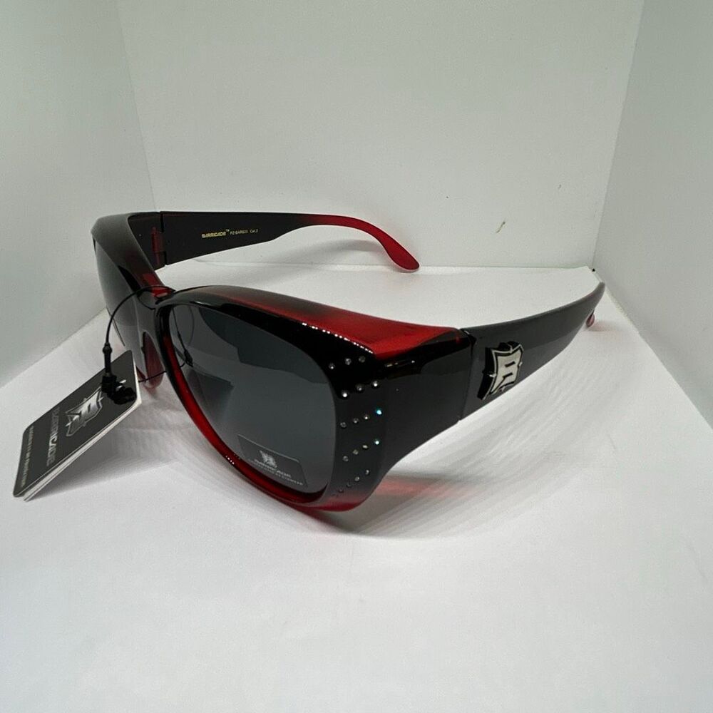 Barricade Polarized Fit Over Glasses UV400 Sunglasses Rhinestone Accent New Red